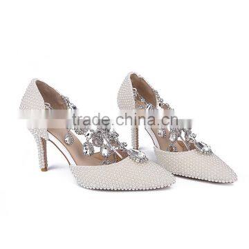 pearl upper wedding high heel shoes rehinestone heels hand beaded shoes custom made pumps Luxury diamond wedding dress shoes