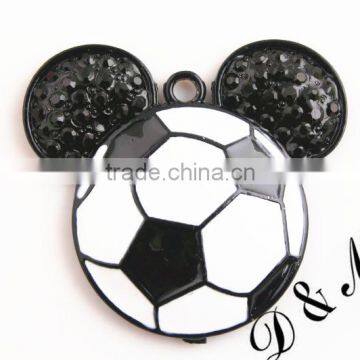 Wholesale large 48*30mm fashion silver alloy rhinestone minnie football pendants for kids jewelry making