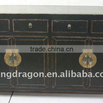 Chinese Antique Style Jilin Black Four Door Four Drawer Cabinet