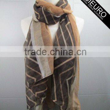 Printed Polyester Voile For Women SCARF Brown AZO free BSCI and SEDEX audited