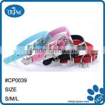 Cute Neck Strap Dog Crystal Pendant PU Leather Puppy Pet Collar Buckle