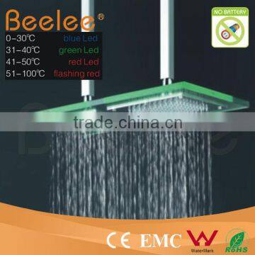 Square Glass RGB Rainfall Shower Head Water Glow LED Tap Square Shower Head
