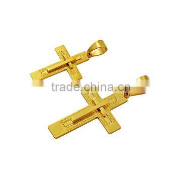 Factory Wholesale Double Layer Big and Small Stainless Steel Gold Cross Necklace Pendant photo-6