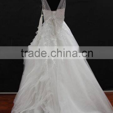 Factory Real Sample! High Quality Two Tulle Straps Nice Design Organza Ruffle Skirt Lace Wedding Dress photo-3