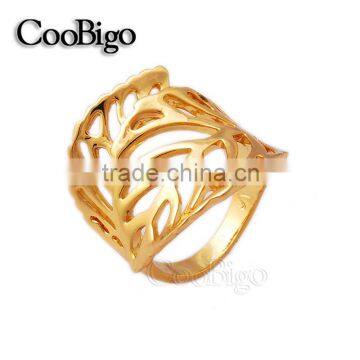 Fashion Jewelry Zinc Alloy Gold Plated Leaves Shape Ring Unisex Men Women Party Show Gift Dresses Apparel Promotion Accessories