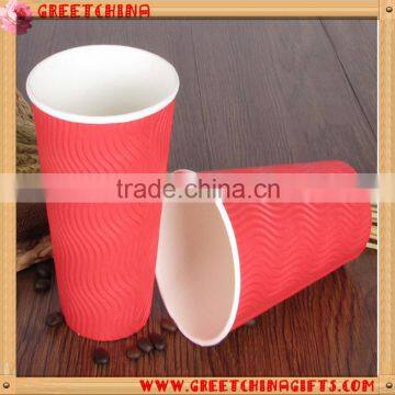 Red 16 oz disposable double layers insulated corrugated paper coffee cup with lid