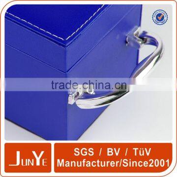 High End Blue pu Wine Gift Papckaging Box With Metal Lock and Handle photo-3