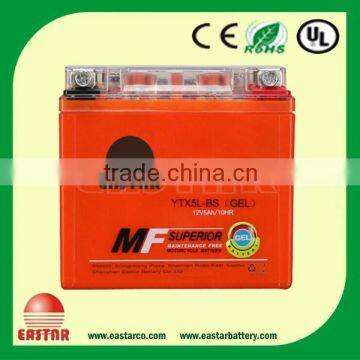 High Quality 12n5-3b motorcycle battery 12v 5ah/10hr ytx5l-bs motorcycle battery