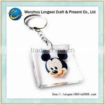 mickey cube plastic clear acrylic keychain/floating key chain/promotional key chain