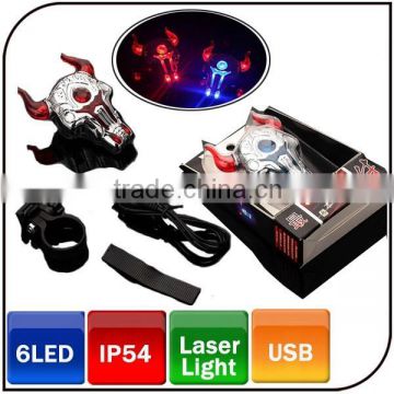 New bull shape rechargeable bicycle tail warning light LED bike bicycle laser light