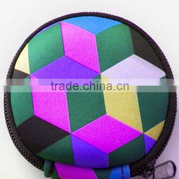 Customized small round coin bag with zipper, neoprene wallet bag/purse case