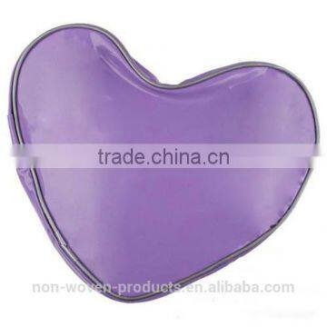 Heart Shape Popular Quality Glossy PVC Cosmetic Bag with Purple Color