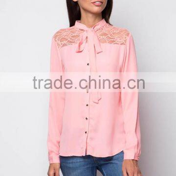 Classic Fashion Women Career Chiffon Blouse for Autumn Winters Lace Blouse Long Sleeve Shirt Hollow Out Tops