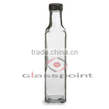 Square sauce glass bottle with plastic cap