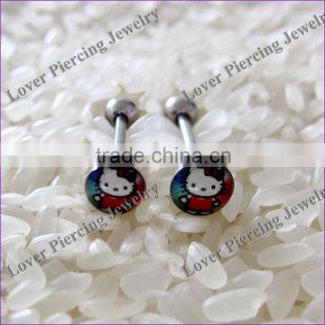 With Epoxy Covering Picture Stainless Steel Custom Tongue Ring [LJ-092]