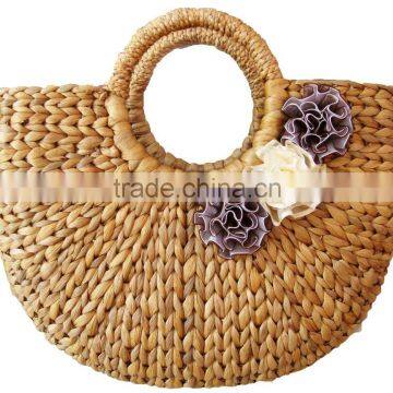 High quality best selling natural water hyancinth lady handbag with flowers from vietnam