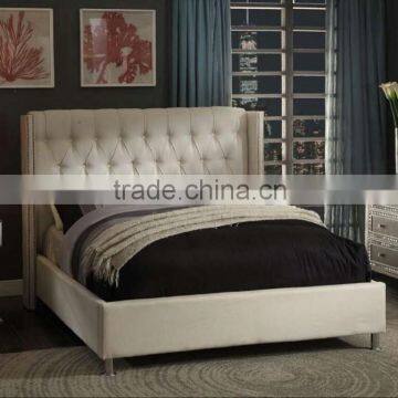 Hot Selling Diamond Tufted Wingback King Bed in Linen Grey(MB8003),Modern Soft Fabric Bed Furniture                        
                                                Quality Choice