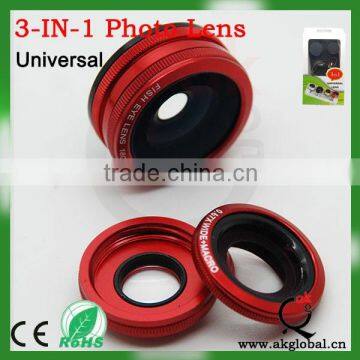 fashionable fish eye +wide angle +macro lens Universal 3 in 1 circle clip lens