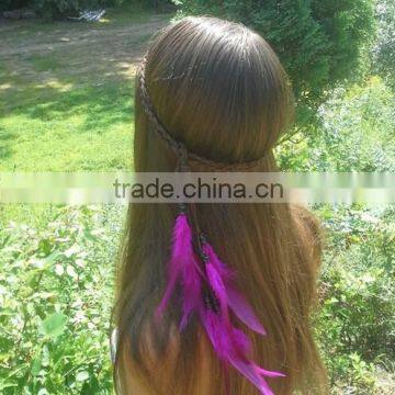 Colorful Peacock Feathers Hippie Festival Gypsy Tribal BohemianFeather Hair Band with Elastic Band