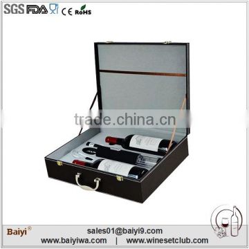 Wholesale elegant wine box with wine accessories for 2 bottle