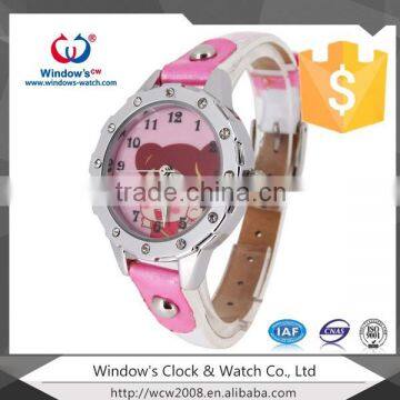 cheap leather strap cartoon face watches for kids