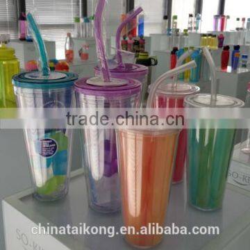 double wall clear AS 550ml tumbler carnival drink cup with straw