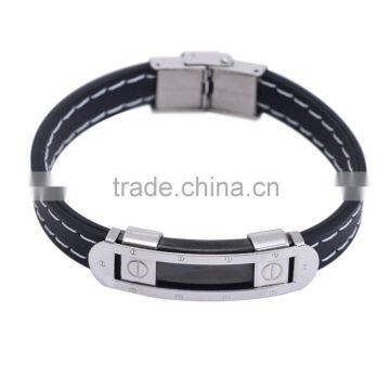 High Quality Black Silicone Bracelet With White Wire Men's Bangles