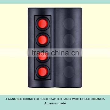 4 GANG RED ROUND LED ROCKER SWITCH PANEL WITH CIRCUIT BREAKERS