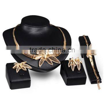 Best Selling 2015 18K Gold Plated African Beads Fashion Jewelry Set Gold Leaf Jewelries For Women