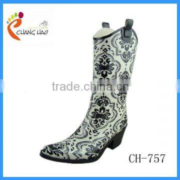 (CH-757~CH-762) High heel rubber gum boots fashion women western rain boots