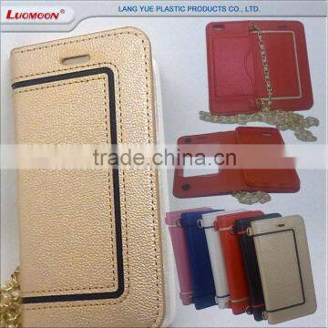 lichee pattern inclined shoulder strap mobile cell phone pouch with pearl gold chain for LG
