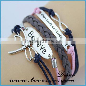 Love ,Hope,Best Friends charm bracelet ,cheap magnetic bracelet,leather bracelet