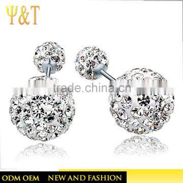 2016 Fashion Double Sided Women Crystal Shamballa Stud Earrings