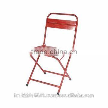 Red Iron Folding Chair , Industrial cafe chair outdoor