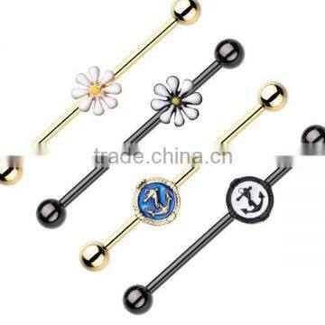 Industrial Barbell Cartilage Piercing custom flower and logo Body Jewelry