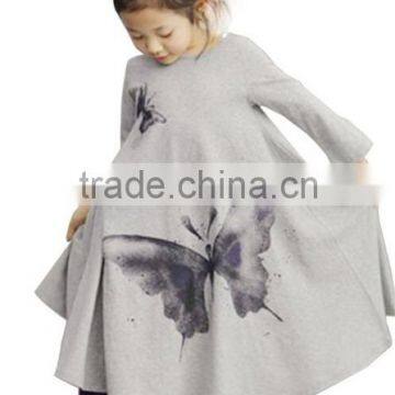 2016 Autumn Winter long sleeve Big Hem Butterfly Printed 3-5 year old girl dress custom