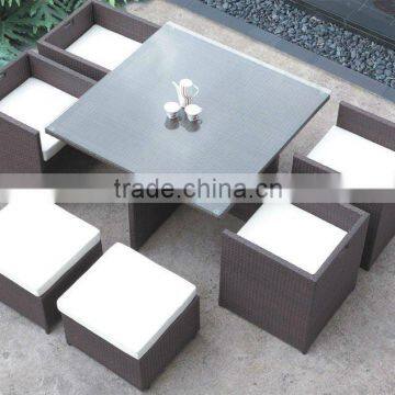 square garden PE wicker dining table and chairs for outdoor