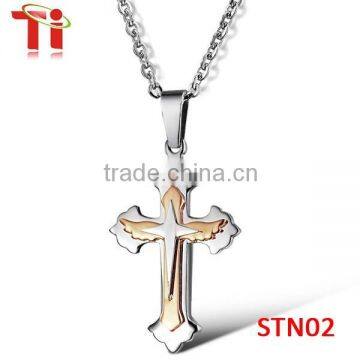 New stainless steel big cross necklace with angel wing