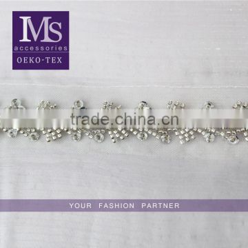 Elegant design 4cm organza handmade wholesale beaded trim for garment