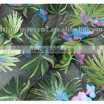 Top Fashionable Colorful Leaves Embroidered Lace Fabric Dresses Fabrics photo-4
