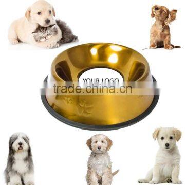 Embossed Non-Tip Stainless Steel Dog Bowl, Gold