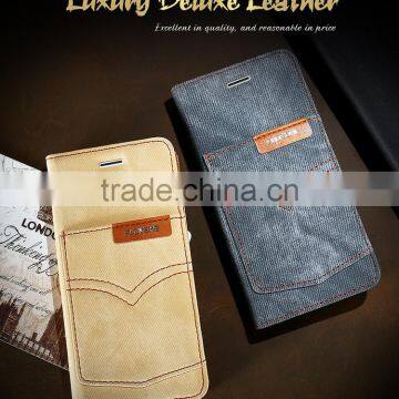 Quality FLOVEME New Jeans Skin Case Luxury Jeans+Leather Flip Wallet Card Mobile Phone Case For IPhone 7 Plus With Stand