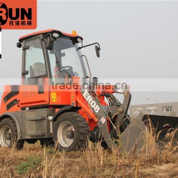 Everun ER08 CE hydraulic small wheel loader for sale with snow blade and overseas service