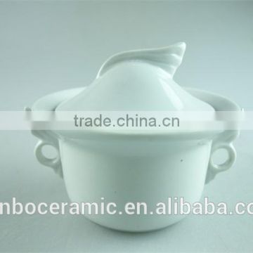 Mini ceramic casserole pot with lid, white ceramic small soup pot for cookware