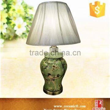 Antique Flower Handpainted Green Ceramic Table Lamp photo-2