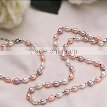 3-4mm rice shape freshwater pearl necklace and bracelet sets