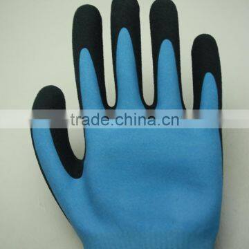 NMSAFETY Anti Water Seamless Breathable Fiber Knitted Liner Palm Double Sandy Foam Dipped Latex Work Glove photo-4