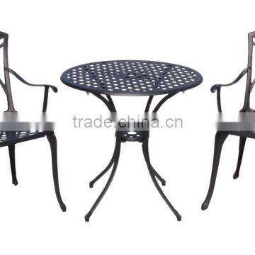 Manufacturer supply the cast Aluminum garden metal bistro set garden metallic table and chair for hot sale