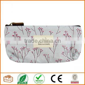 Flower Floral Pencil Pen Case Cosmetic Makeup Bag Blue