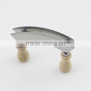 Wooden Handle Stainless Steel Double Blade Cheese Cutter Mincing Knife Mezzaluna Chopper photo-5